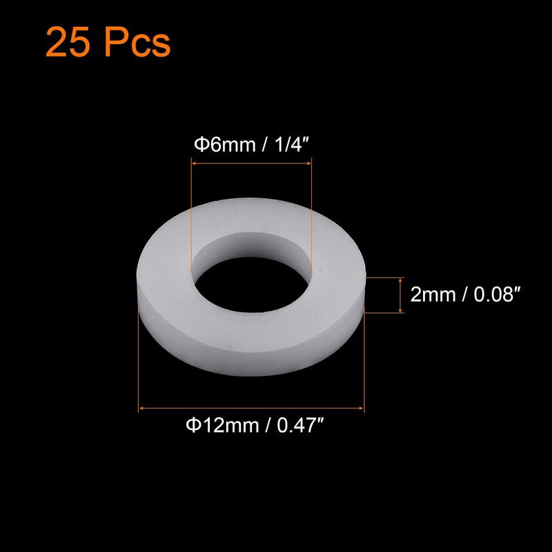 MECCANIXITY PTFE Flat Washers 12mm OD 6mm ID 2mm Thick