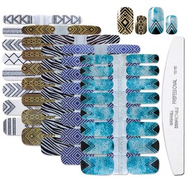 WOKOTO 5 Sheets Full Wraps Nail Art Polish Stickers Tips with 1Pc Nail File Shine Geometry Adhesive Nail Decals Manicure Accessories