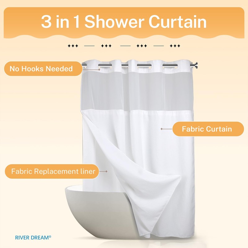 River Dream Heavyweight No Hooks Required Dotted Waffle Weave Shower