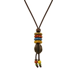 MINACHI Hippie Boho Colorful Beads Lucky Leaf Long Leather Necklace, Bohemian Jewelry Gift for Women