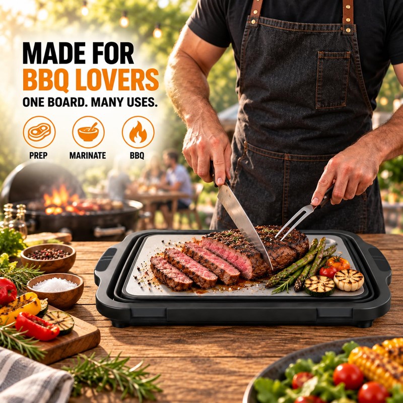 XL Collapsible BBQ Prep Tub with Locking Lid and Cutting