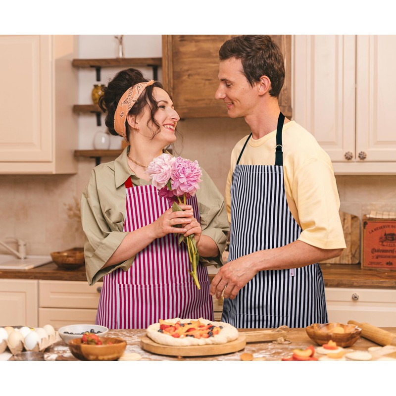 Zihuatailor Striped Apron with Pockets for Women Cooking Apron for