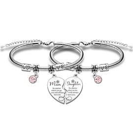 HULALA 2 Pcs Mum Daughter Matching Bracelets For Mother Mummy Mothers Day Birthday Christmas Gifts No Matter Where We Are Matching Heart Jewellery