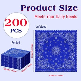 Teling 200 Pcs Western Bandana Napkins 2 Ply Bandana Paper Napkins Bulk Disposable Paisley Print Cocktail Napkin for Western Cowboy Theme Birthday Party Supplies, 6.3 * 6.3"(Blue)