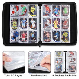 Card Binder 9 Pocket, Baseball Card Binder 900 Pockets with Sleeves, Trading Card Binder, Sports Card Binder Collectible Baseball Card Albums, Portable Card Binder with 50 Removable Sleeves