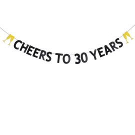 WEIANDBO Black Glitter Cheers to 30 Years Banner,Pre-Strung,30 Years Old 30th Birthday Party / 30th Wedding Anniversary Party Decorations Bunting Sign Backdrops Supplies,CHEERS TO 30 YEARS