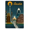 Lantern Press 12x18 Inch Metal Sign, Austin, Texas, Retro Skyline