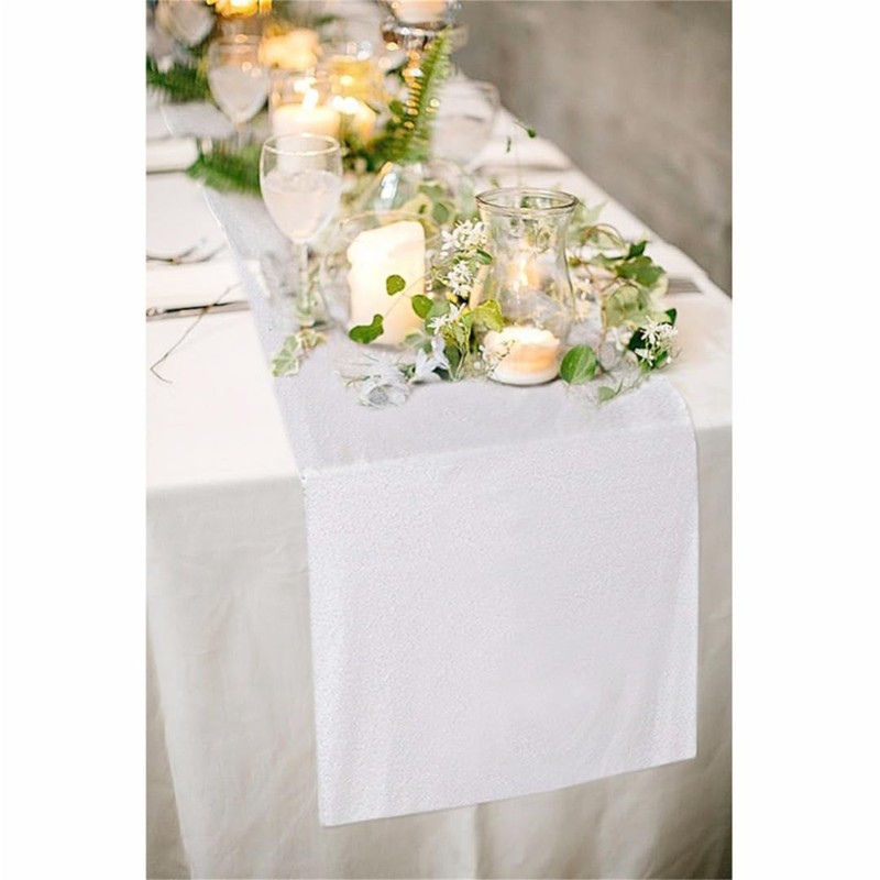 4 Pack Sequin Table Runner 14x80 Inch Wedding White Runner