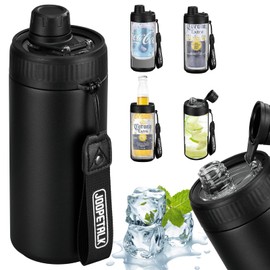 JOOPETALK Universal Can Cooler with Lid Fits All 12oz Cans& Bottles, 100% Leak-Proof Water Bottle, 4-in-1 Insulated Can Cooler for Beer, Soda & Energy Drinks, Dishwasher Safe(Black)