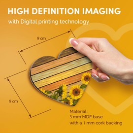 Destination Vinyl ltd Great Coasters (Set of 2) Heart - Sunflowers on Rustic Wood Flowers Sun Drink Glossy Coasters/Tabletop Protection for Any Table Type #14663