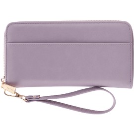 B BRENTANO Vegan Leather Slim Single-Zipper Wallet with Pocket, Wristlet and Tassel Accent, Lilac, Wallet With Wristlet