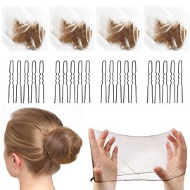 20 Set Bun Nets Brown with 20PCS U-Shaped Clips Hair Nets for Buns | Hair Net for Girls and Ladies, Elastic and Stretchable