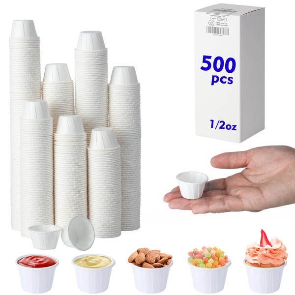 Vasos de papel tratado de 1/2 oz [500 piezas] para medicina, muestras, medición, inyecciones de gelatina, papel de cosecha. Taza de porción blanca. Yatoco