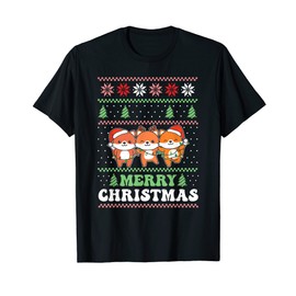 Merry Christmas Retro Ugly Christmas Fox T-Shirt, black