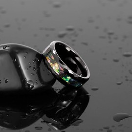 8mm Tungsten Carbide Rings Abalone Shell Inlay for Men Black Faceted Edge Wedding Bands Size 12
