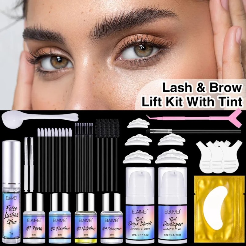 Kit Rizador De Pestañas + Laminado Cejas Con Queratina Tinte
