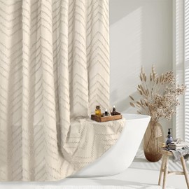TURKIO Tall Shower Curtain 78 Inches Long Beige Shower Curtain Boho Cute Chic Tufted Chevron Textured Striped Modern Minimalist Shower Curtains for Bathroom