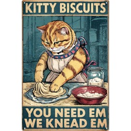 Vintage Cat Biscuits Metal Sign Whimsical Cat Decor for Cottage Core and Vintage Kitchens 8x12 in