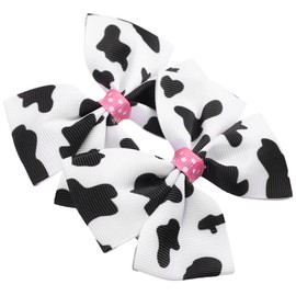 Healeved 2pcs Cow Print Bow Hair Clips for Girls Cute Cartoon Hairpins Durable Fabric Accessories for Daily Hairstyles Bowknot Design for Fun Outfits