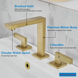 RUMOSE 8 inch Widespread Brushed Gold Bathroom Faucets for Sink 3 Hole Stainless Steel 2 Handle Lavatory Square Faucet Modern RV Bathroom Faucets with Pop Up Drain Vanity Faucet Deck Mounted