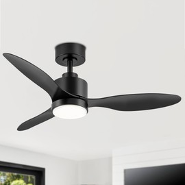 42 Inch Ceiling Fan with Light and Remote, 3-Blade, Reversible DC Motor, 6-Speed, Timer Function, 3 Color Light, Industrial Indoor Ceiling Fan Lights for Home Kitchen (Black)
