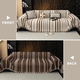 MDSASFD Striped Couch Cover Blankets, Boho Couch Covers, Sofa Blanket Cover, Small Couch Covers for Armrest and Backrest(1pc/Brown/35.4"×35.4")