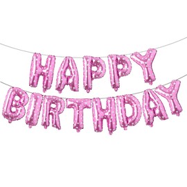 Happy Birthday Balloons, Aluminum Foil Banner Balloons for Birthday Party Decorations and Supplies (Pink Heart)