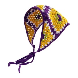 Crochet Bandana Head Kerchief Knitted Hair Scarf Boho Vintage Headbands Triangle Hair Tie Handmade Floral Hair Headwrap for Girls Women (Style 19)