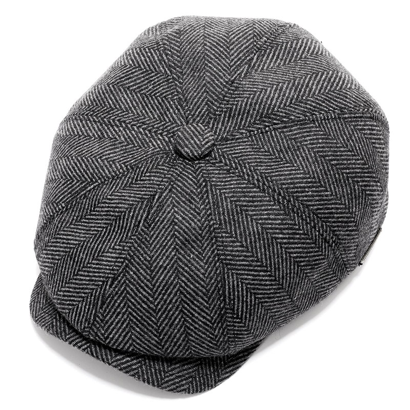 Superora Men's Flat Cap Herringbone Tweed Newsboy Cap Herringbone, Grey