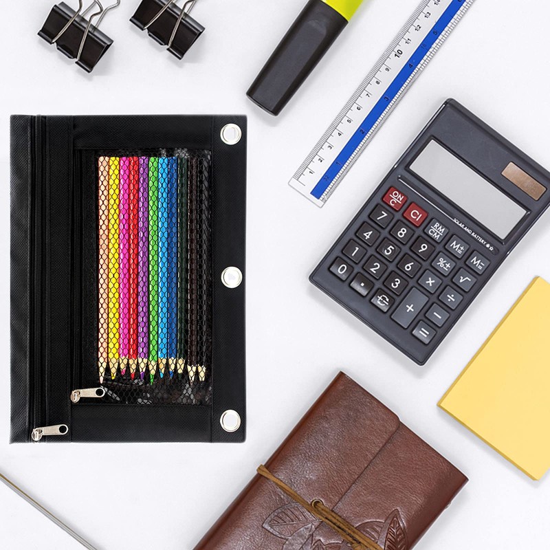 Cinvo Modern 3 Ring Pencil Case Zipper Pencil Pouch Canvas