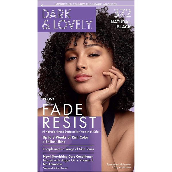 Softsheen-Carson Dark and Lovely Fade Resist Rich Conditioning Hair Color,Brilliant Shine with Argan Oil and Vitamin E, 372 Natural Black
