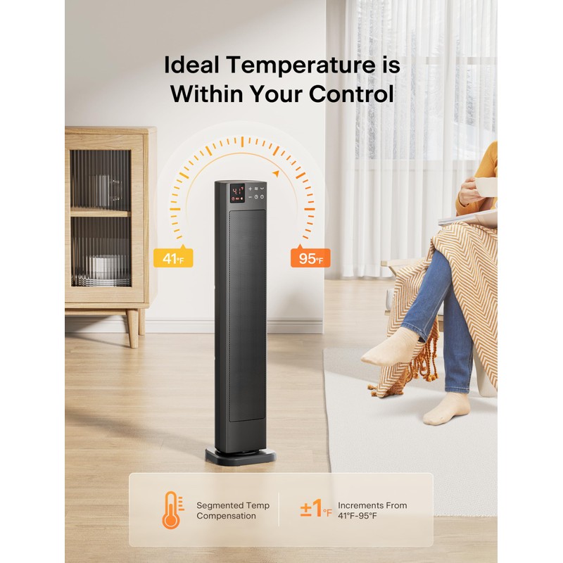PELONIS 30” Ceramic Tower Space Heater with Adjustable Thermostat for