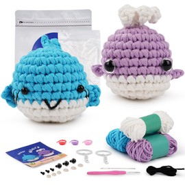 Crochet Kit for Beginners, Whale and Shark Crochet Kit, Crochet Starter Kit with Step by Step Video Tutorials, Birthday for Kids and Adults