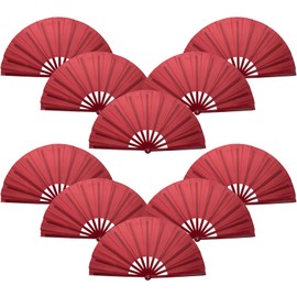 QIRMIZI 10PCS Boots on The Ground Line Dancing Fan - Large Folding Hand Rave Fan for Chinese Kung Fu, Dance, Music Festivals,Carnivals, Weddings, EDM Events, Parties & Decorations,Wine Red