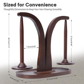 Rose and burlap Yarn Holder for Knitting and Crocheting, 2 Spindles, Strong Magnet, Holds 2 lbs, Corn Design to Prevent Stuck, Bottom Tray for Neat Storage, Slient Spacer (Walnut Corlor)