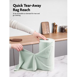 Fantasticlean Microfiber Cleaning Cloth Roll -75 Pack, Tear Away Microfiber Towels, 12" x 12", Reusable, Washable, Scratch Free, Ultra Absorbent Dish Rags for Car, Home, Garage or Shop (Moss Green)