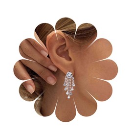 Yheakne Vintage CZ Earrings Silver Dangle Earrings CZ Tassel Earrings Stunning Rhinestone Wedding Drop Earrings Jewellery for Women and Girls (Silver with Crystal)