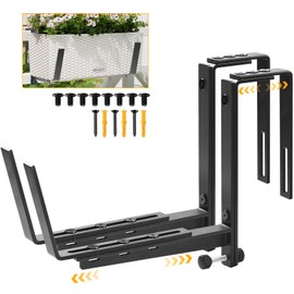 Railing & Wall Adjustable Window Box Brackets | Enhanced Bottom Support | Stable & Not Deformed Flower Box Brackets | Heavy Duty Planter Box Brackets | Perfect for Balconies, Fences & Gardens | 2 Pack