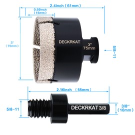 Diamond Hole Saw, 3" Hole Saw for Tiles Granite Marble Ceramic Glass Porcelain, 75mm Core Drill Bit with 5/8-11 Thread and 3/8” Hex Shank Adapter for Angle Grinders & Drills