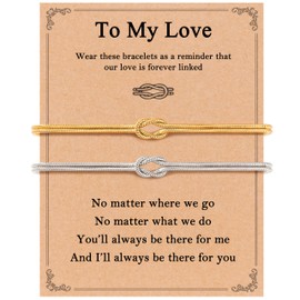 Tarsus Couples Bracelets, Knot Matching Bracelets Valentines Day Gift for Him Her Boyfriend Girlfriend Husband Wife Anniversary Birthday Christmas Gifts for Couples