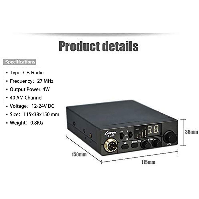 LUITON 40-Channel CB Radio LT-298 Compact Design with External Speaker