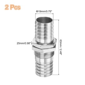 sourcing map 2 Pcs Brass Hose Barb Fitting Straight Connector Coupler, 3/4" ID Brass Fitting Air Hose Fittings for Connecting Water Fuel Air, Oil Hoses Silver