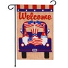 G128 Garden Flag Welcome Three Gnomes in Patriotic Truck 12"x18"