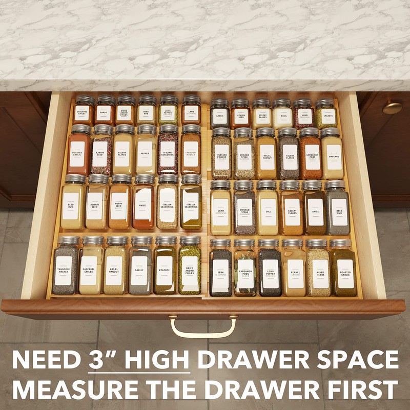 SpaceAid Bamboo Spice Drawer Organizer, (Need 3" Deep Drawer) Expandable