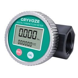GRYVOZE 1 Inch PVC Digital Turbine Flow Meter, 2.6-26 GPM Inline NPT Thread Flowmeter for Urea, Chemicals, Acid and Alkaline Liquids, Water, Diesel, Gasoline, Kerosene, and Other Liquids.