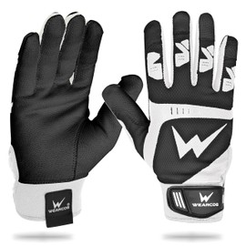 WEARCOG Baseball Batting Gloves | Comfortable Double Wrist Protection Strong Grips Palms Softball Gloves | Youth Batting Gloves for Boy's | Black Small