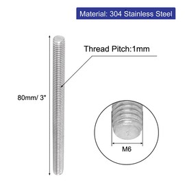sourcing map Pack of 20 Threaded Rods M6 x 80 mm Stainless Steel 304 Threaded Screw Metric Full Thread Bar Threaded Rods for Fastening CNC Machine Tools 3D Printer Industrial Devices