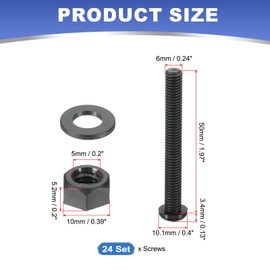 PATIKIL M6x50mm Black Nylon Bolts Plastic Nuts Full Thread Head Screws, 24 Pcs