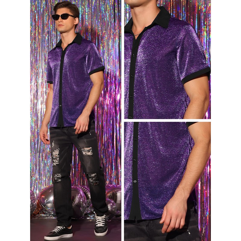 Lars Amadeus Purple Sheer Mesh Shirts for Men's See Through