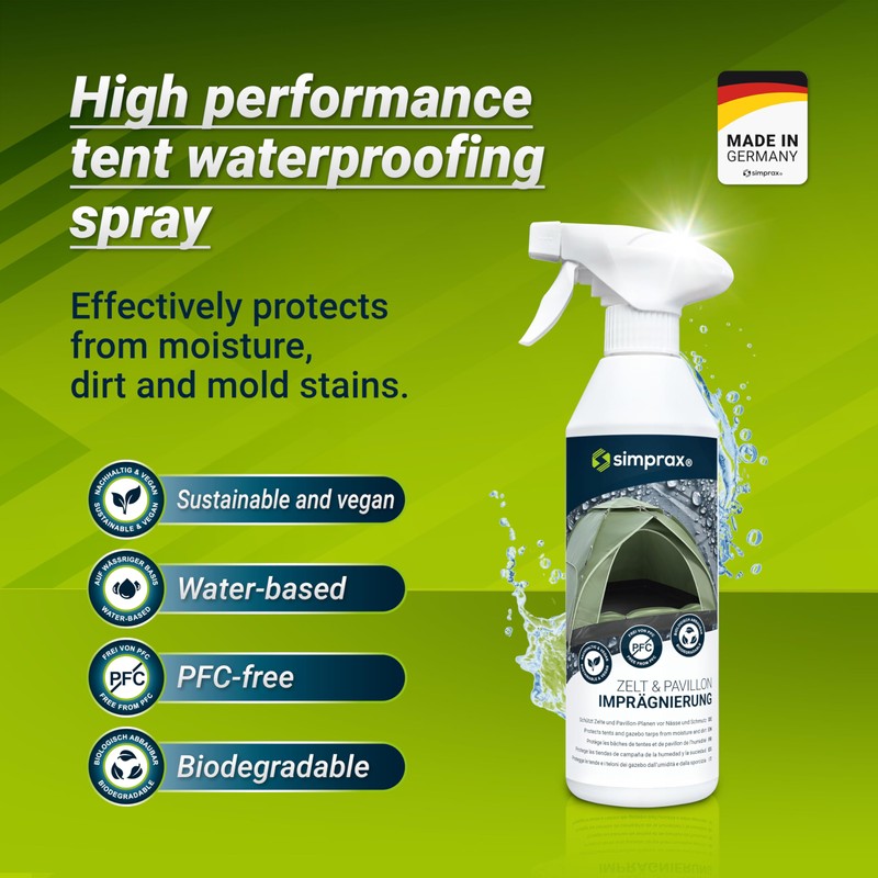 simprax® Tent Waterproofing Spray - Certified Eco-Friendly, UV-Stable & Biodegradable